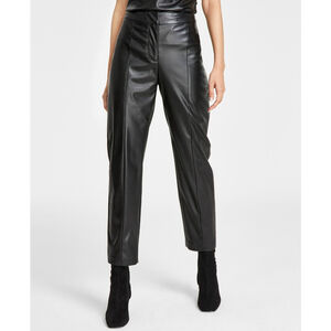 DKNY Women's Size 10 Black Faux-Leather Front-Seam Skinny Pants NWT